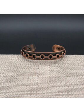 7 Inch Handmade Copper Chain Link Cuff Bracelet, Riveted Industrial Bangle B1215